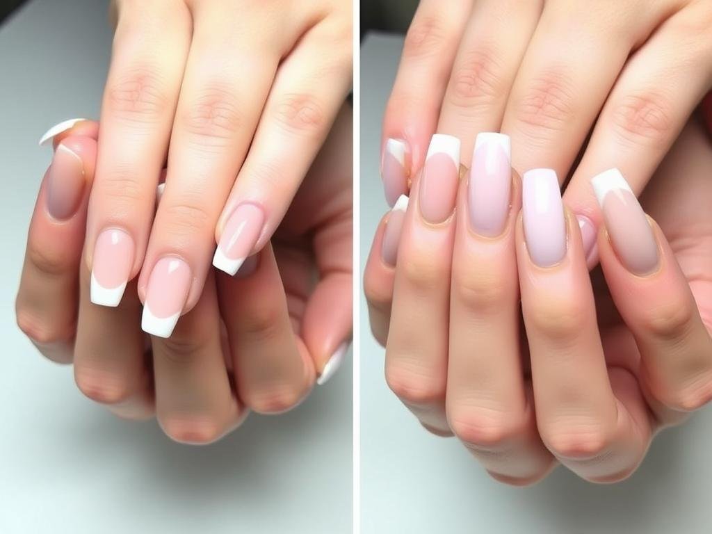 Comparison of short French tip acrylic nails versus longer styles