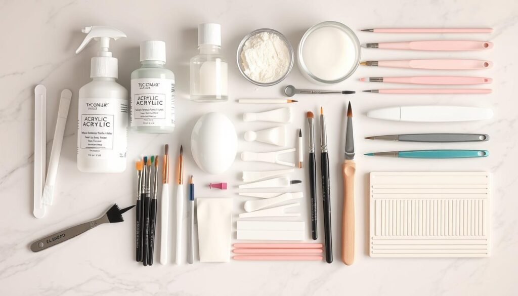 Complete white acrylic nail kit with tools and products