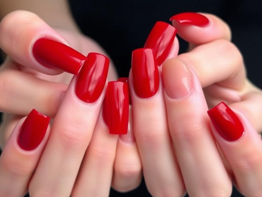 Deep red medium square acrylic nails