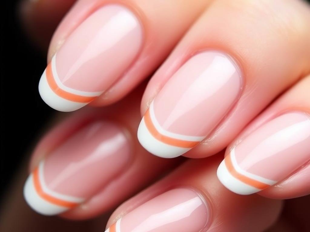 Double french tip acrylic nails almond shape with layered design