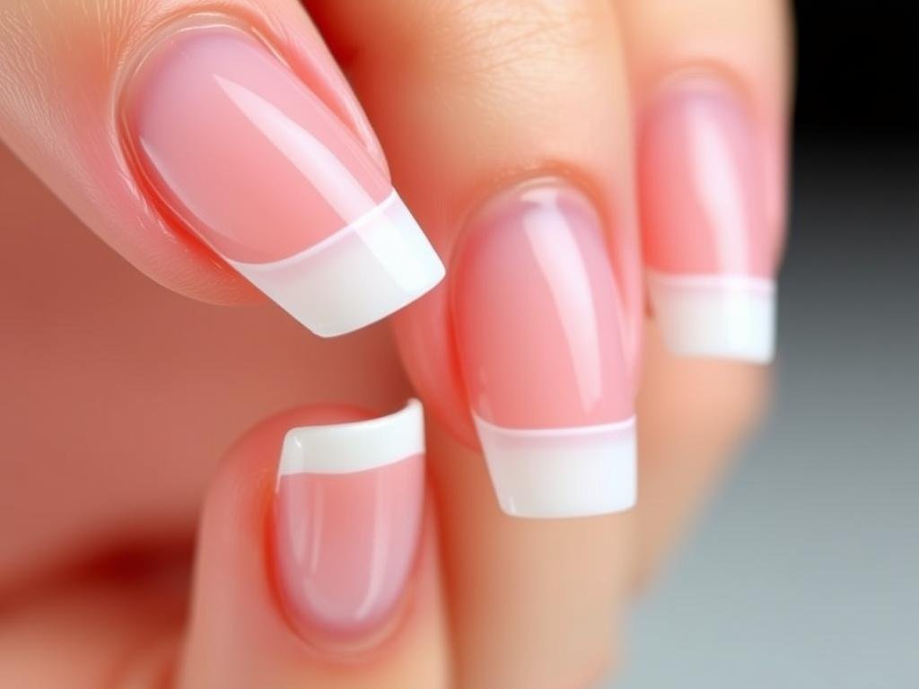 Double french tip acrylic nails with design showing two parallel tip lines