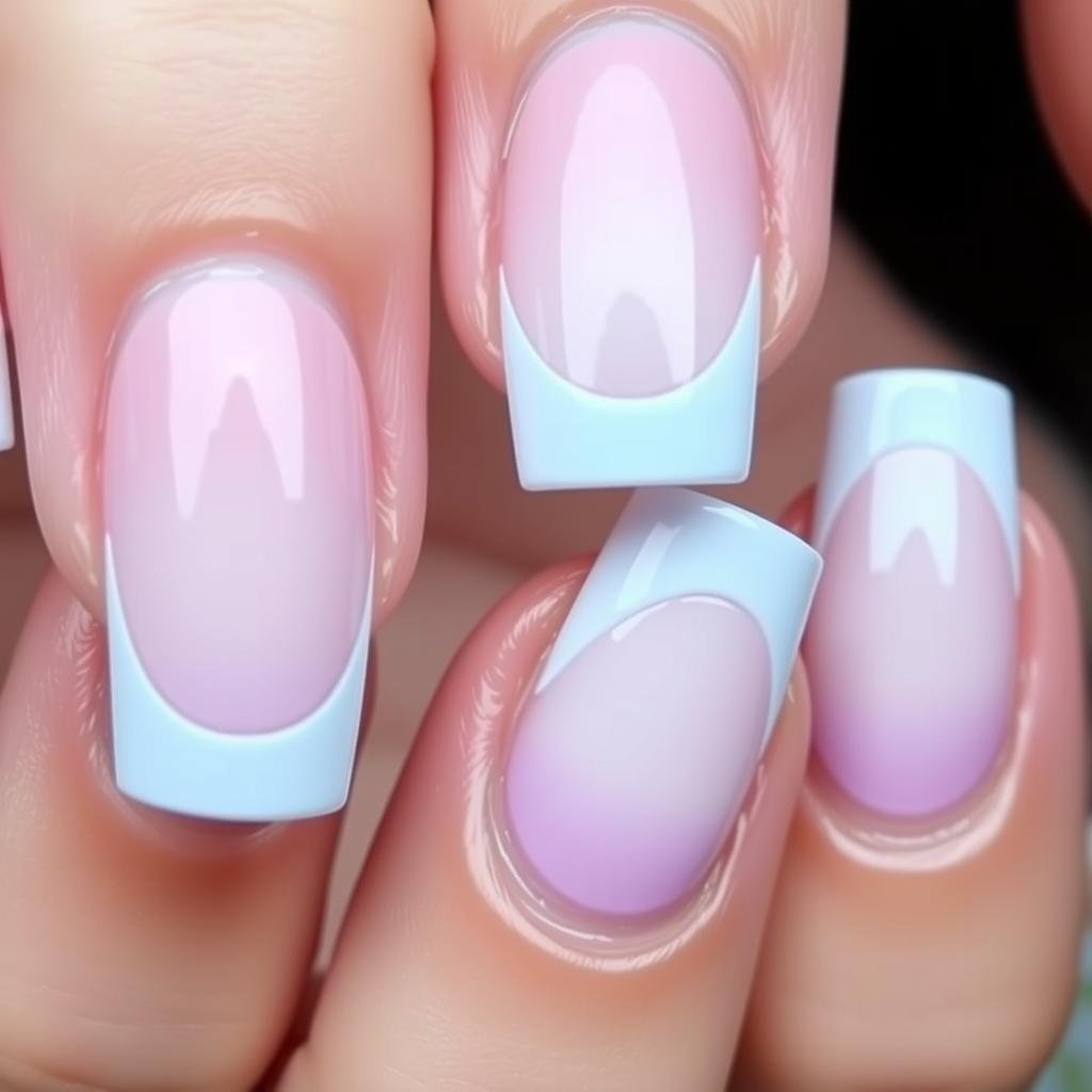 Duck nails acrylic with French tips and pastel ombre designs