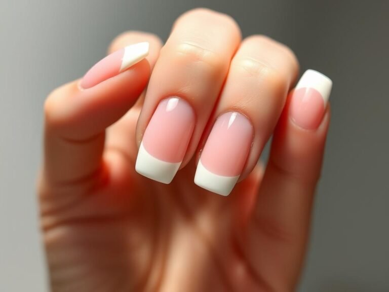Elegant French tip medium square acrylic nails