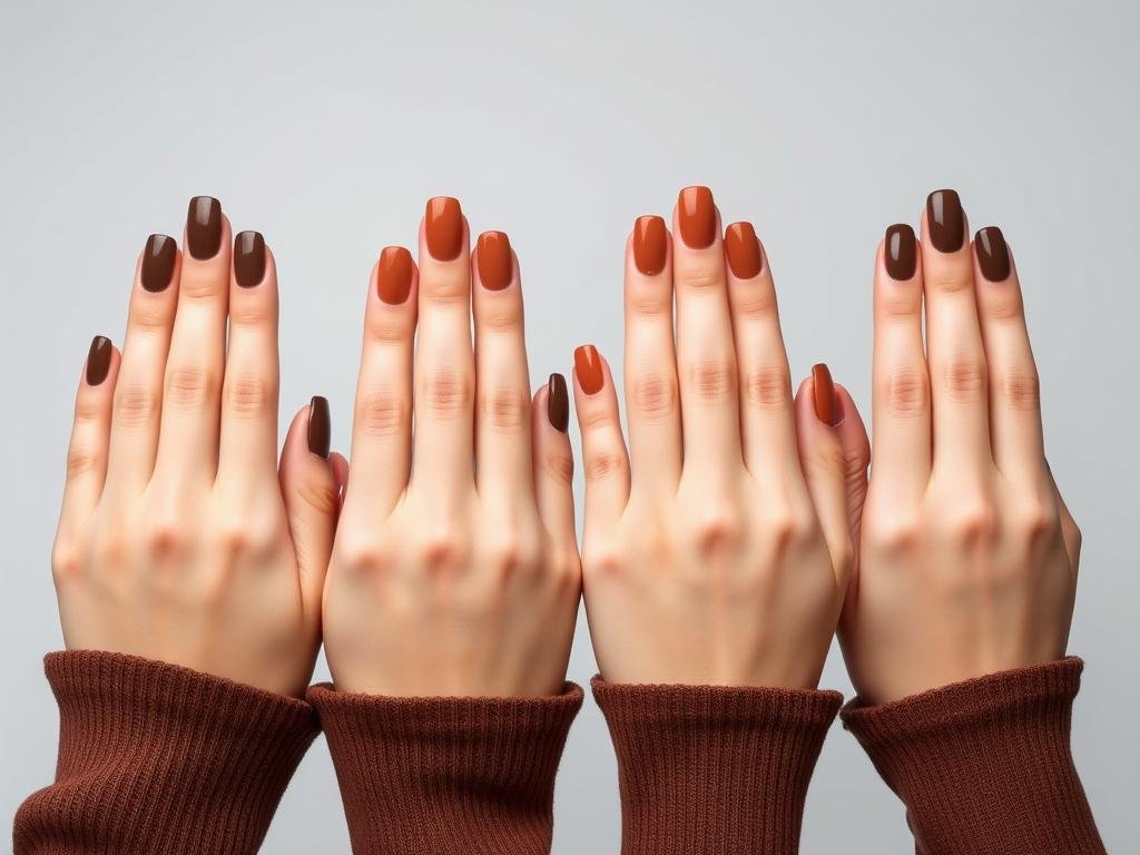 Elegant solid brown acrylic nails in different shades