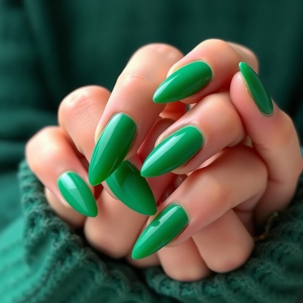 Emerald green solid color acrylic nails for a luxurious look