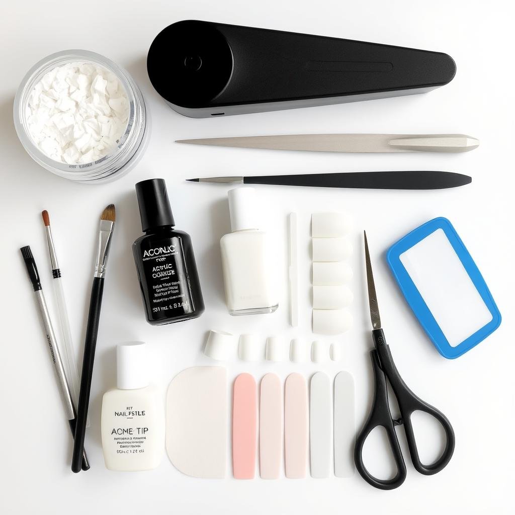 Essential tools for DIY french tip acrylic nails coffin