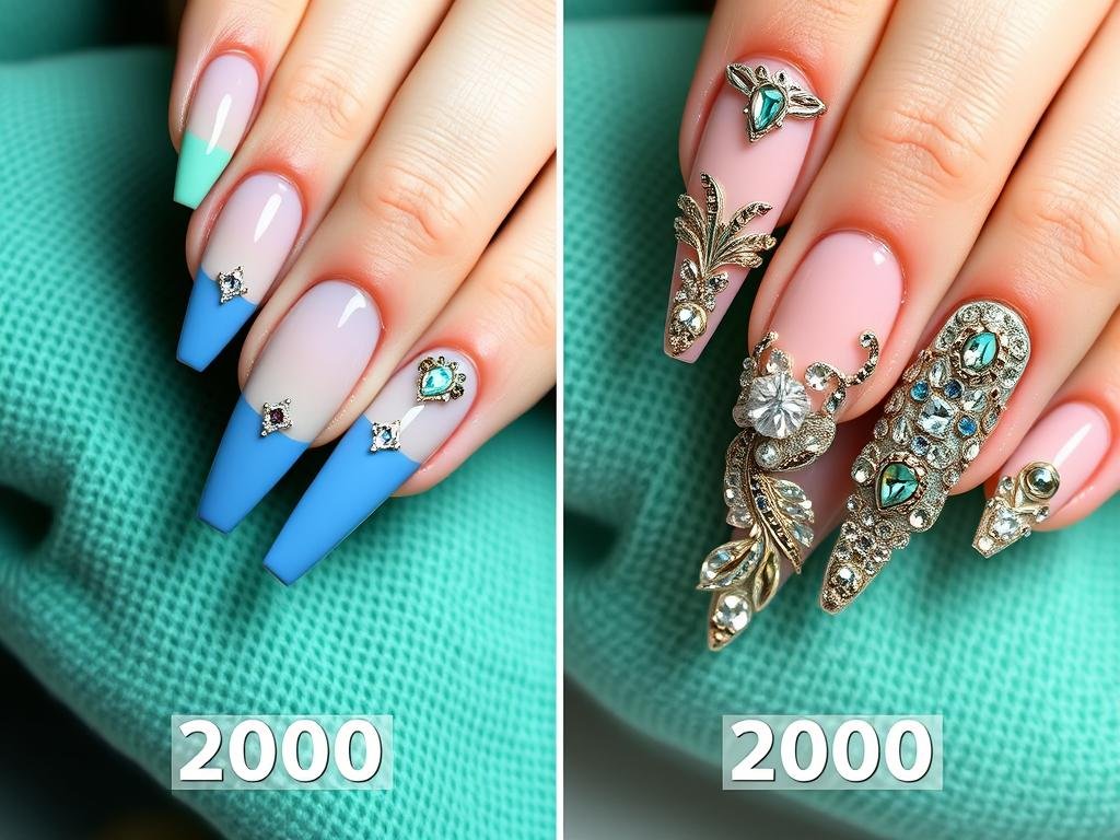 Evolution of duck nails acrylic from early 2000s to modern interpretations