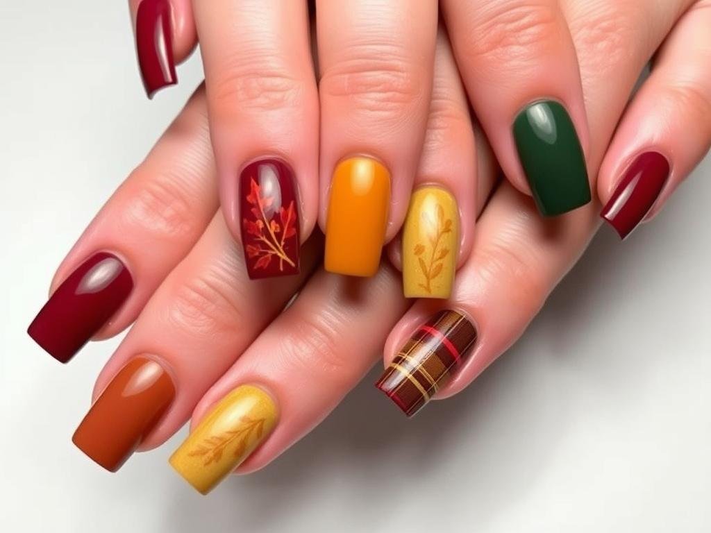 Fall-inspired medium square acrylic nails
