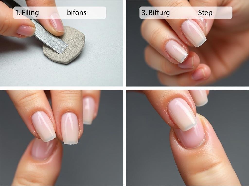 Filing and buffing clear acrylic nails to perfection Filing and buffing clear acrylic nails to perfection