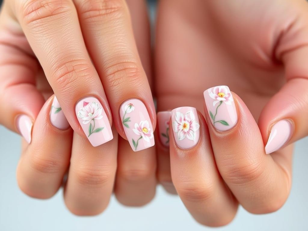 Floral medium square acrylic nails