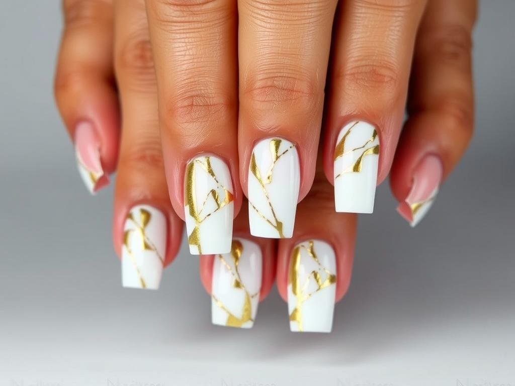 Foil accent medium square acrylic nails