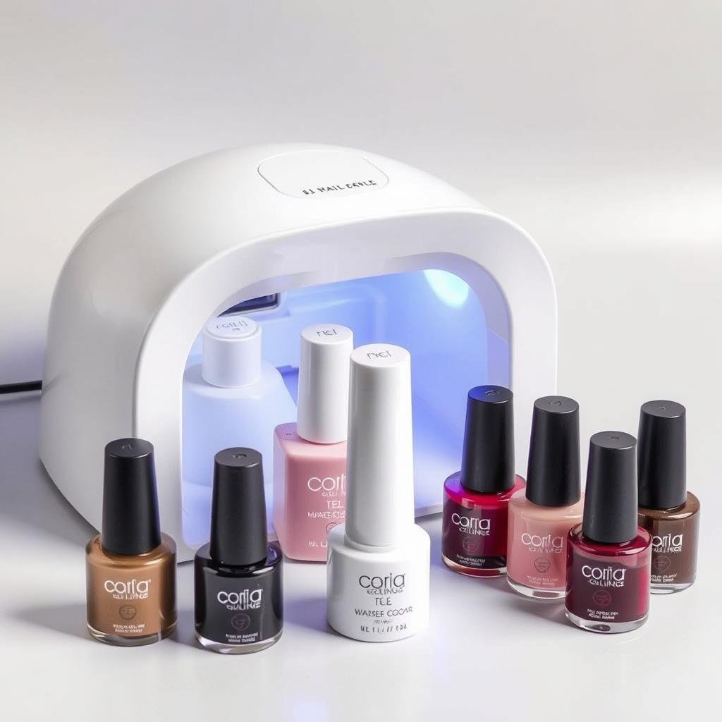 Gel polish kit with LED lamp for rounded square acrylic nails