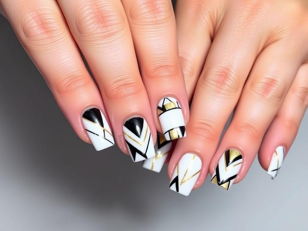 Geometric pattern medium square acrylic nails