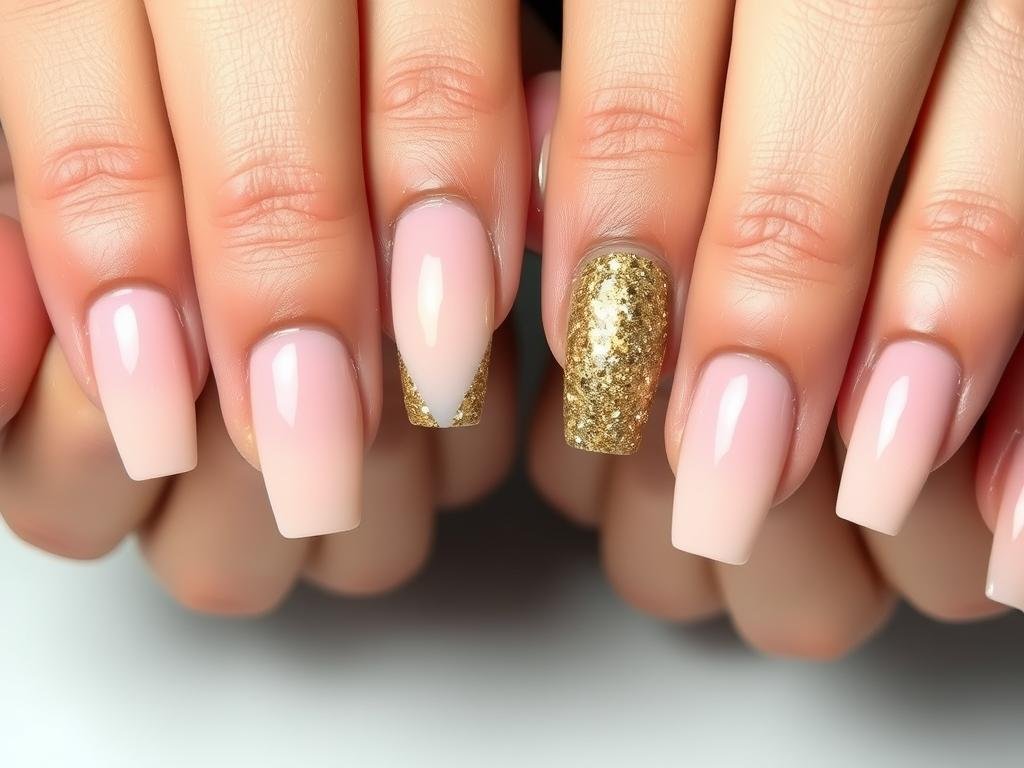 Glitter accent medium square acrylic nails