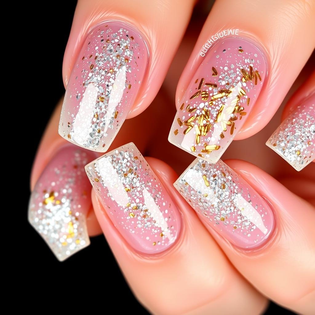 Glitter acrylic overlay nail design