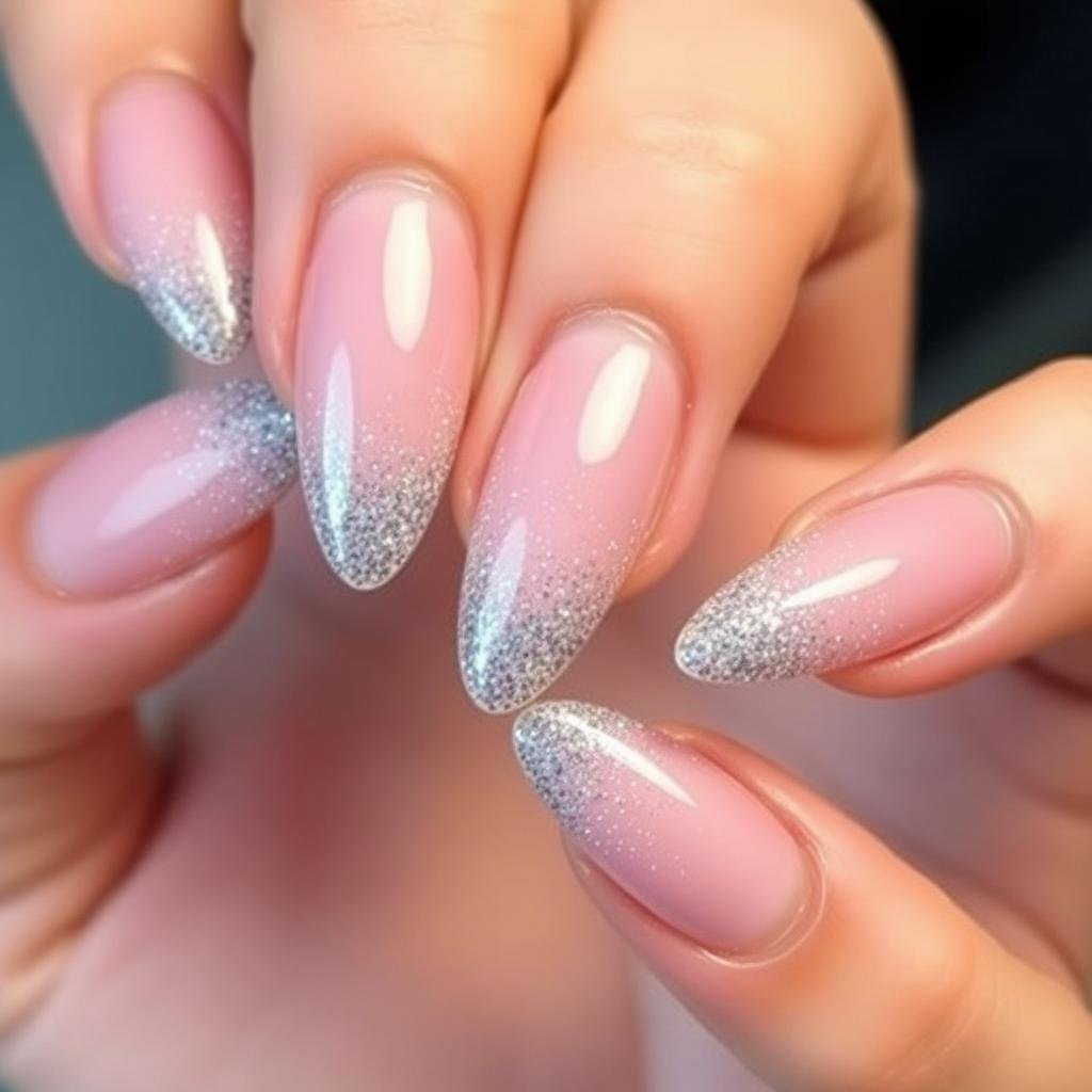 Glitter ombré french tip acrylic nails almond shape