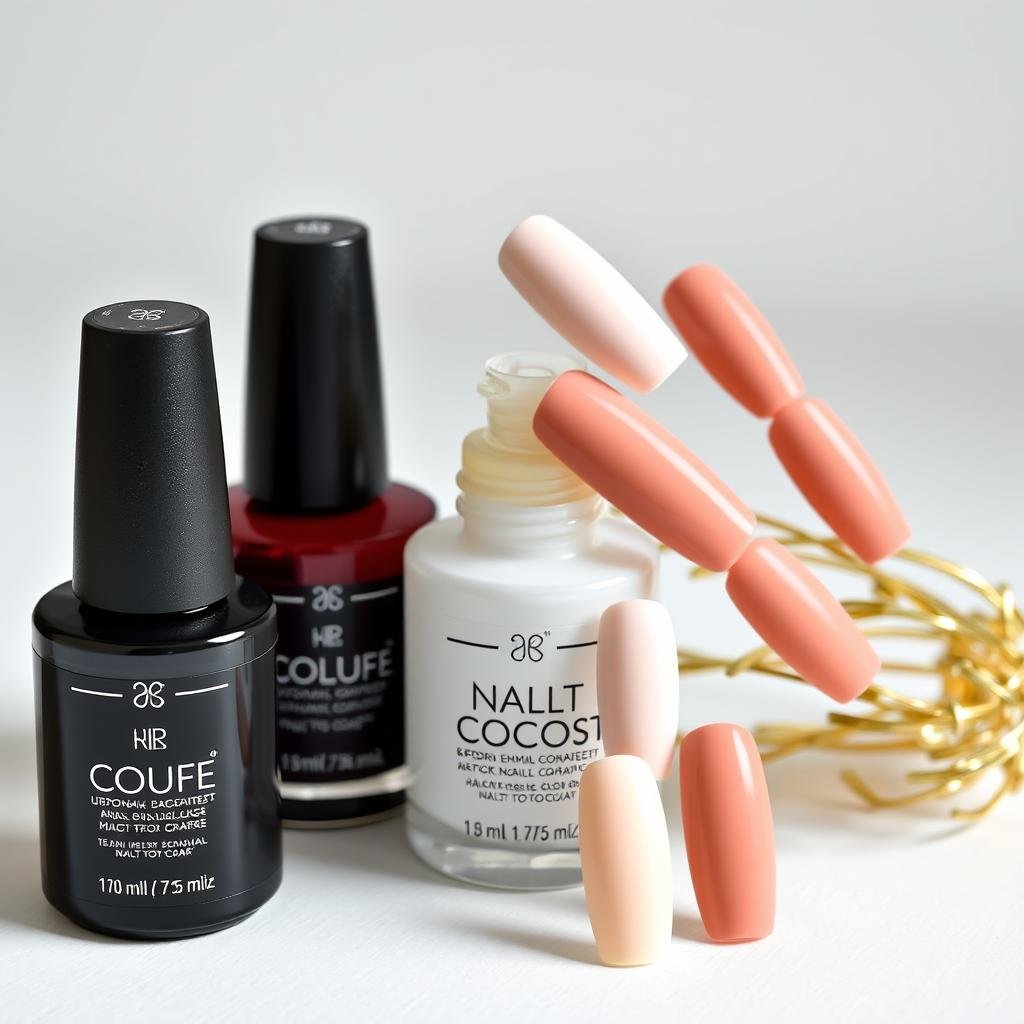 Glossy and matte top coats for nude acrylic nails