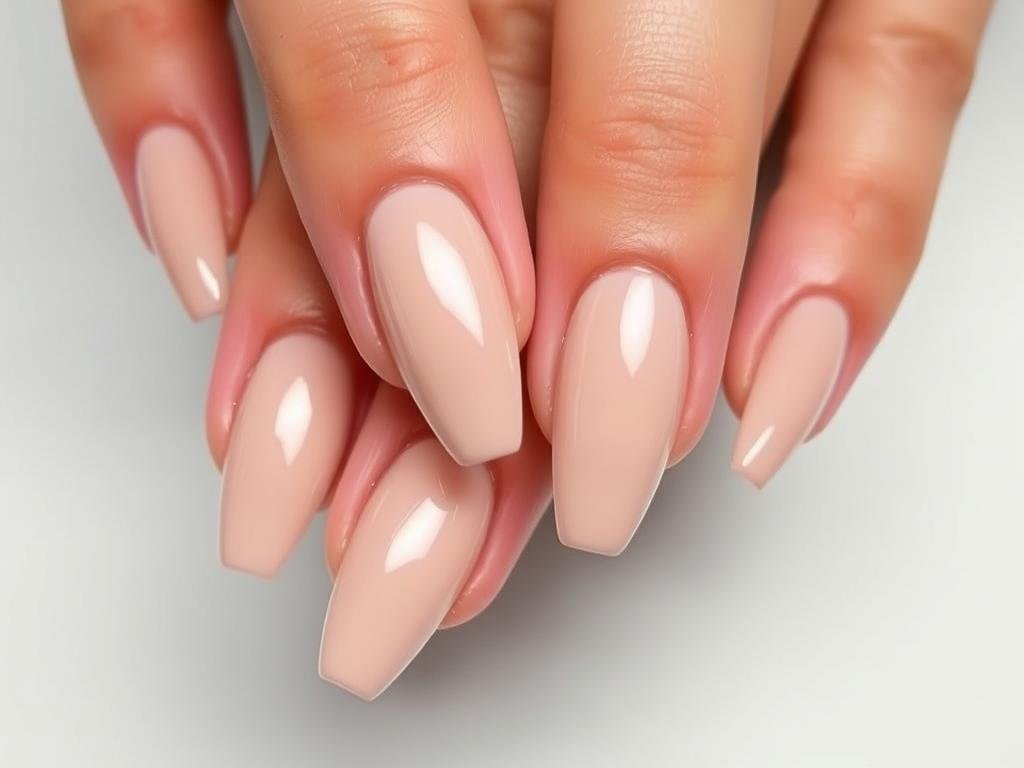 Glossy finish nude acrylic nails