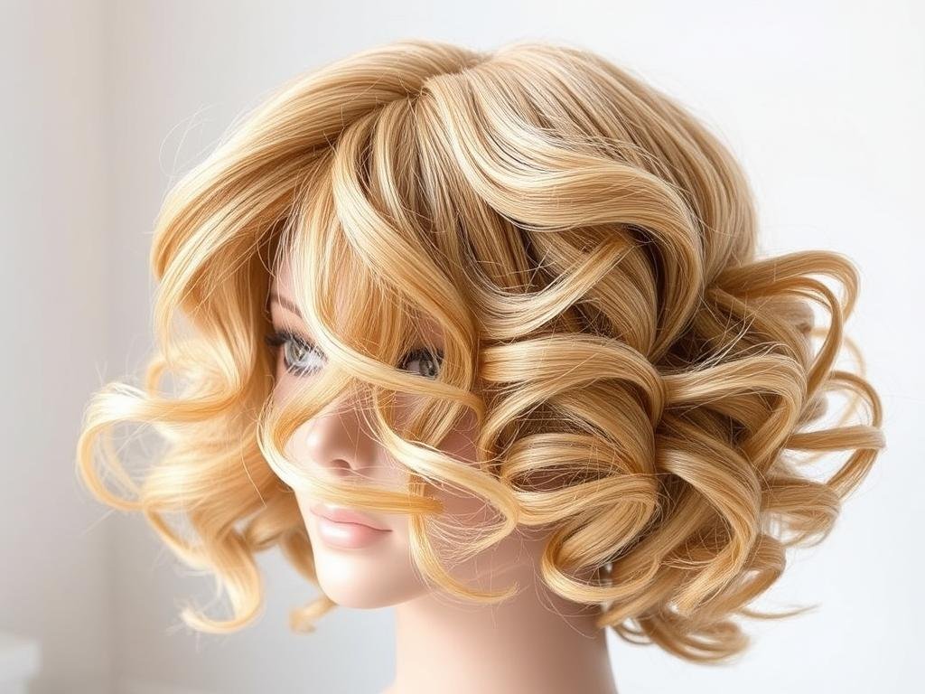 Honey blonde highlight water wave wig with natural-looking curls