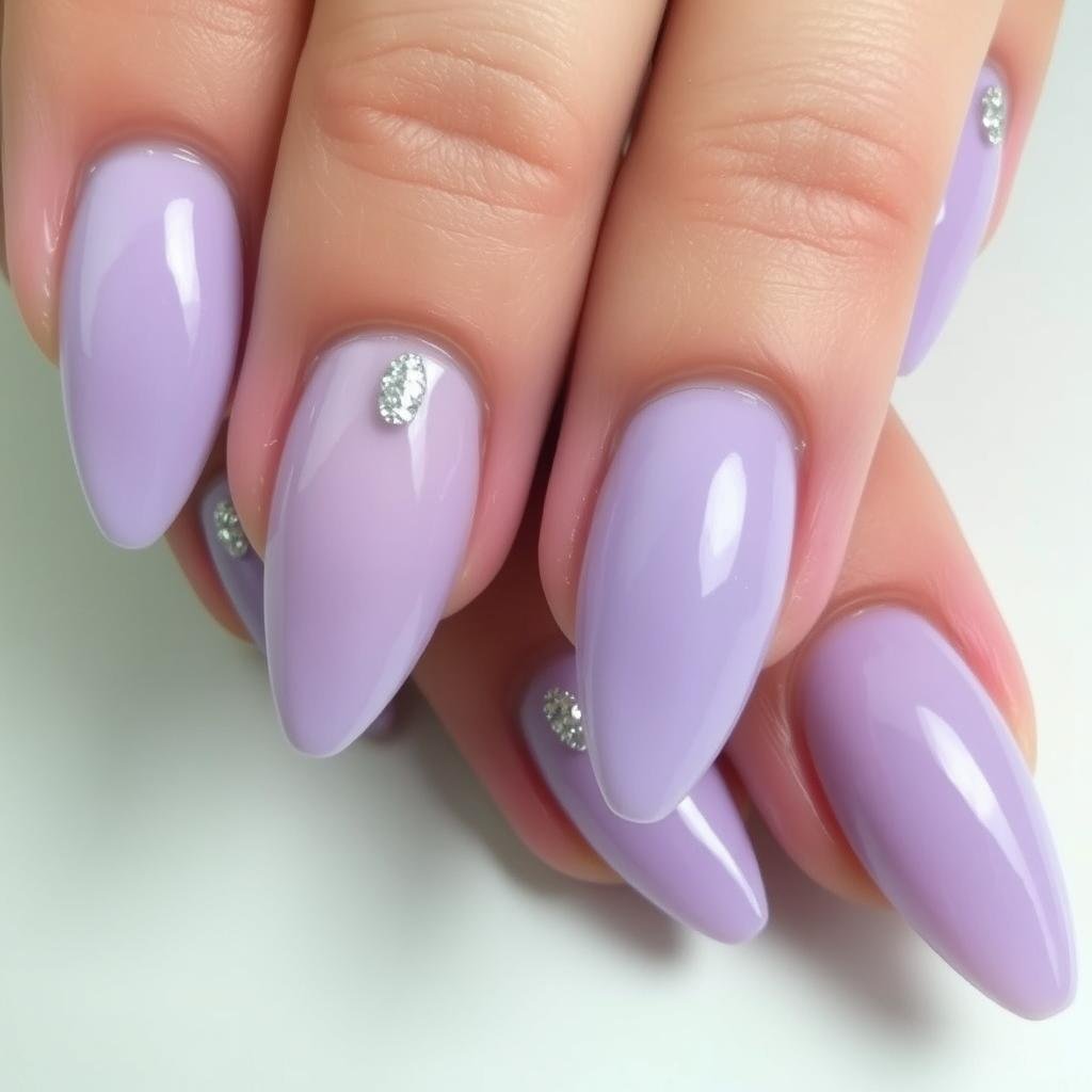 Lavender acrylic nails with silver accents