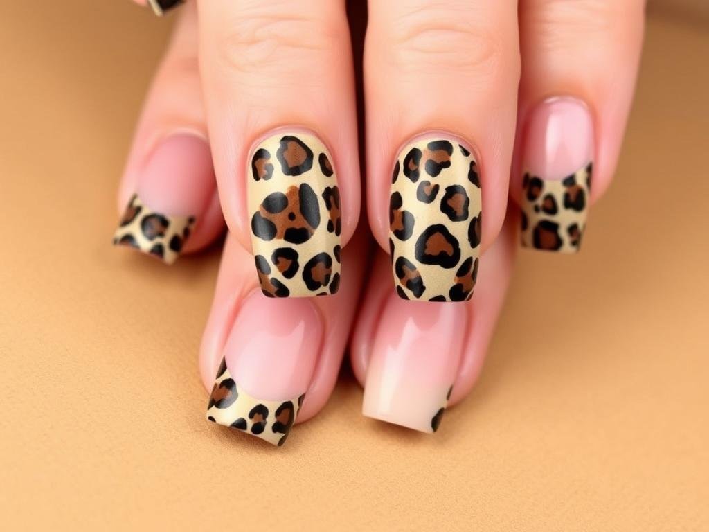 Leopard print french tip acrylic nails with design