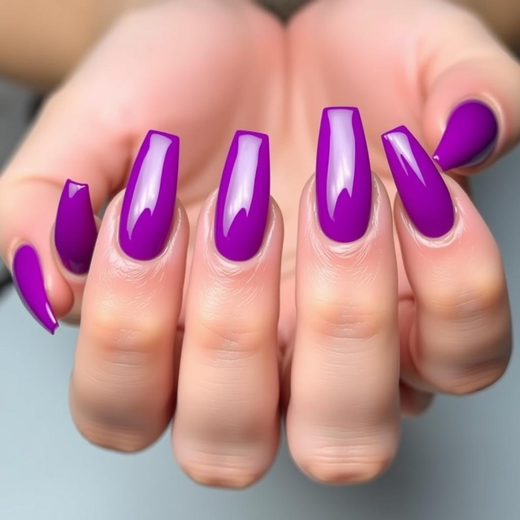Magenta purple solid color acrylic nails for a fun look
