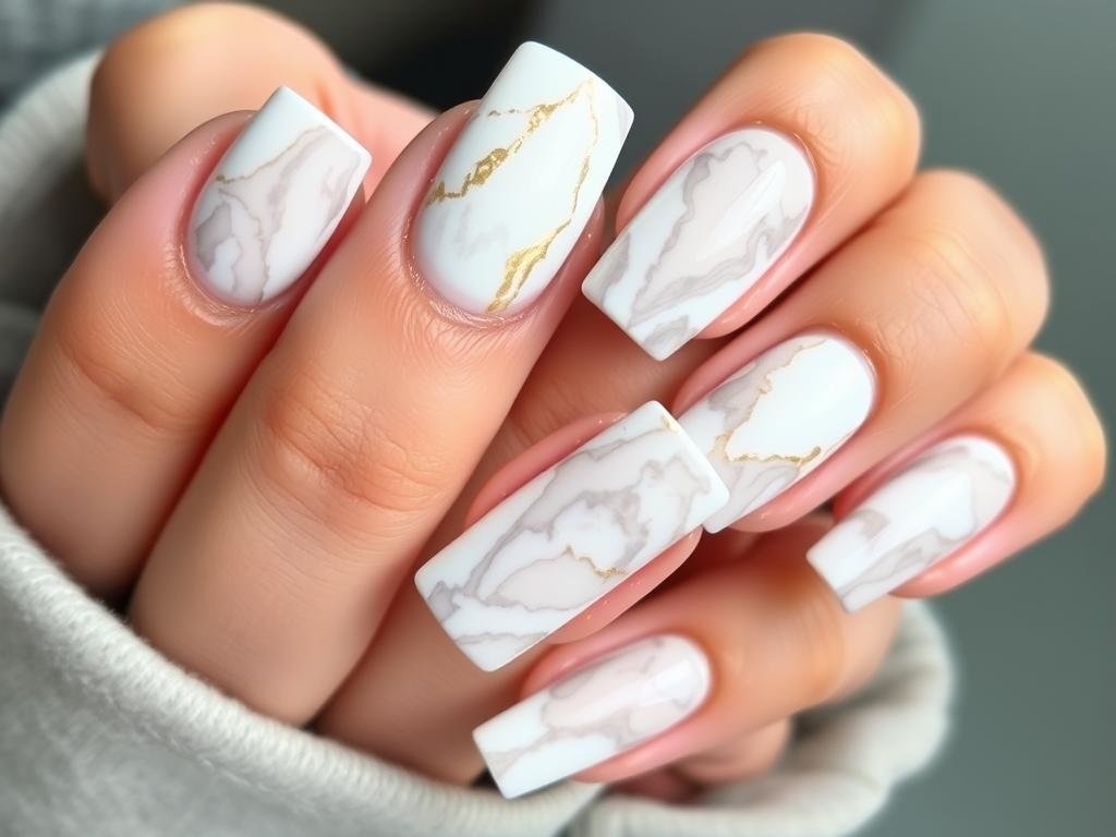 Marble effect medium square acrylic nails
