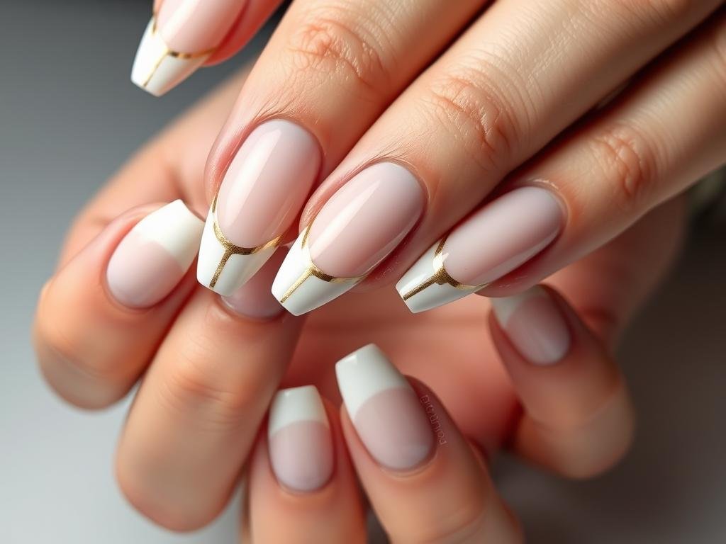 Marble french tip acrylic nails with design