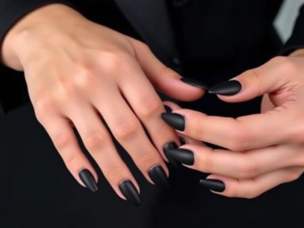 Matte black acrylic nails with subtle design
