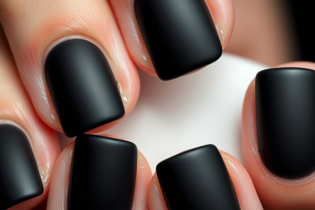 Matte black square acrylic nails with subtle texture