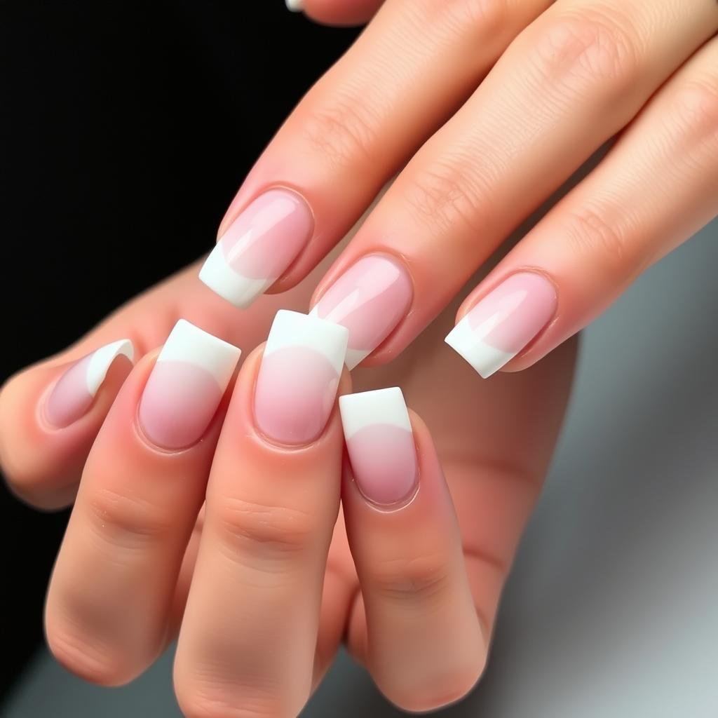 Medium square French tip acrylic nails