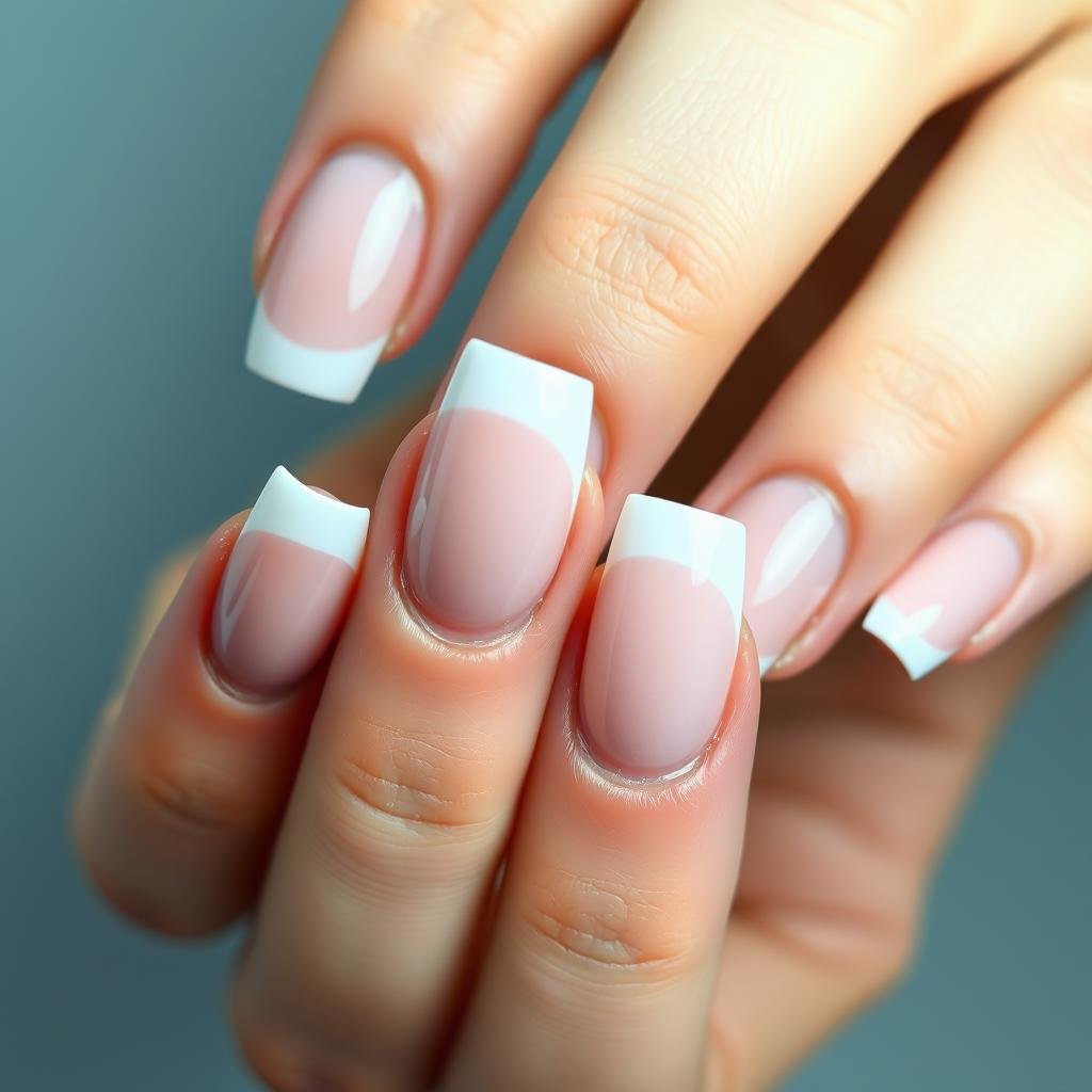 Medium squoval French tip acrylic nails