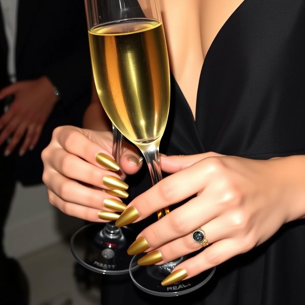 Metallic gold solid color acrylic nails for formal events