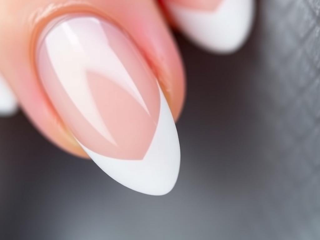 Micro french tip acrylic nails with design showing thin delicate lines