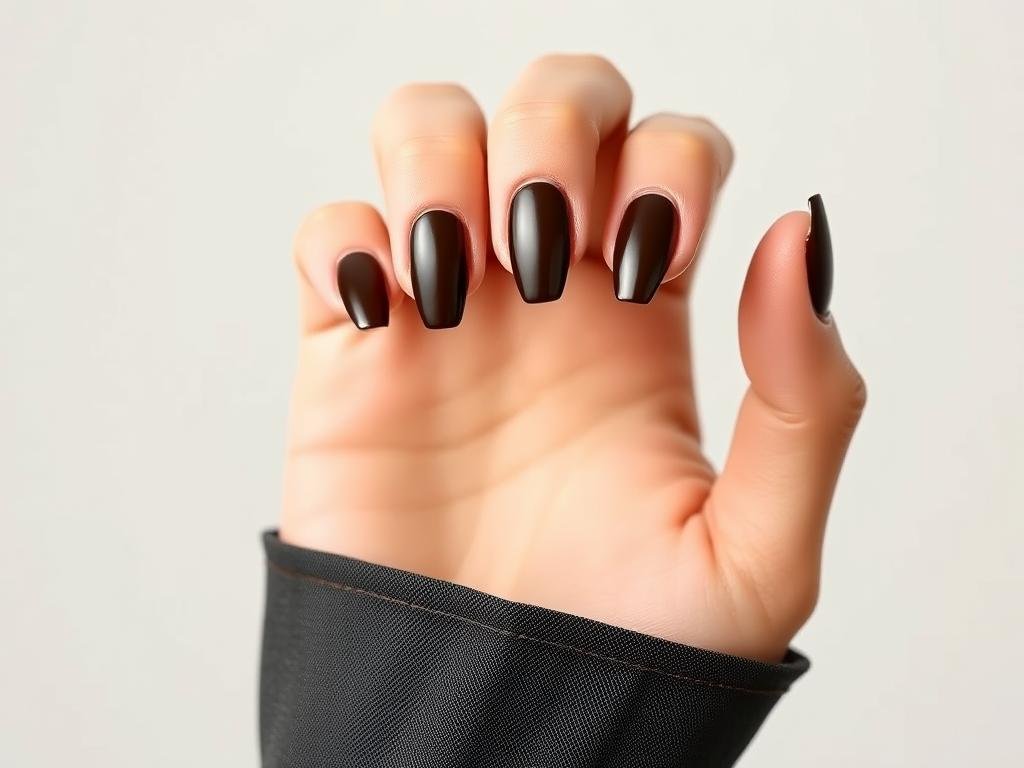 Modern French manicure with brown tips on nude base