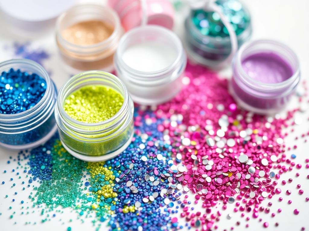 Nail art glitters, rhinestones, and decorations for long almond acrylic nails