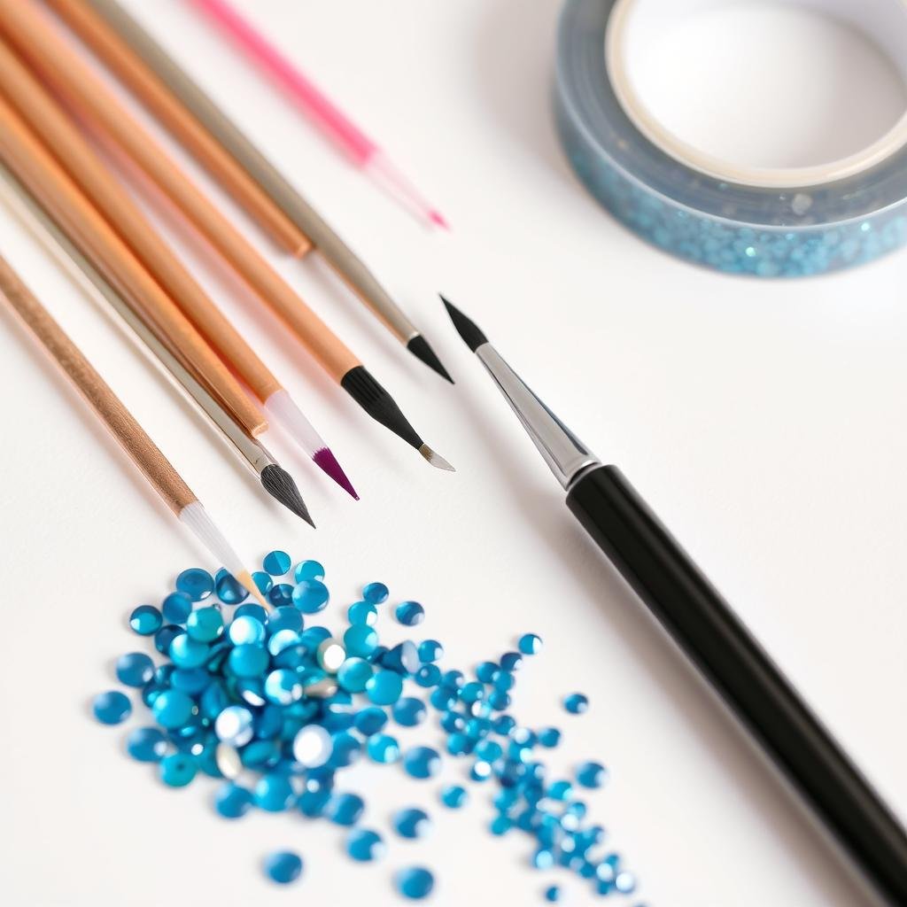Nail art tools and embellishments for blue nail designs