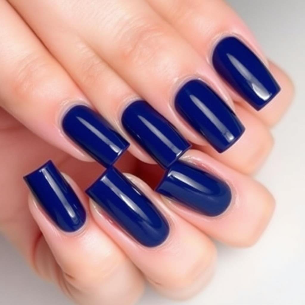 Navy blue square acrylic nails with glossy finish