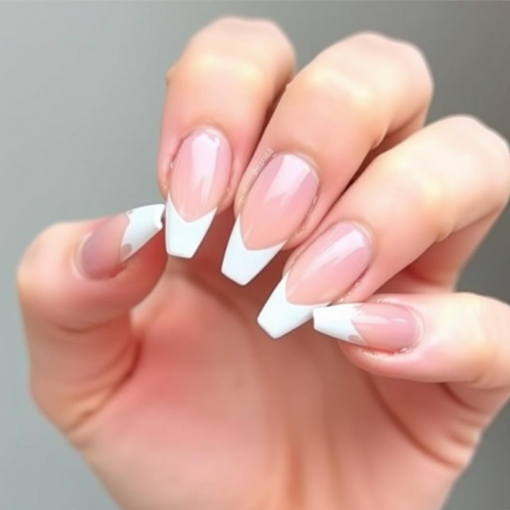 Negative space french tip acrylic nails almond shape