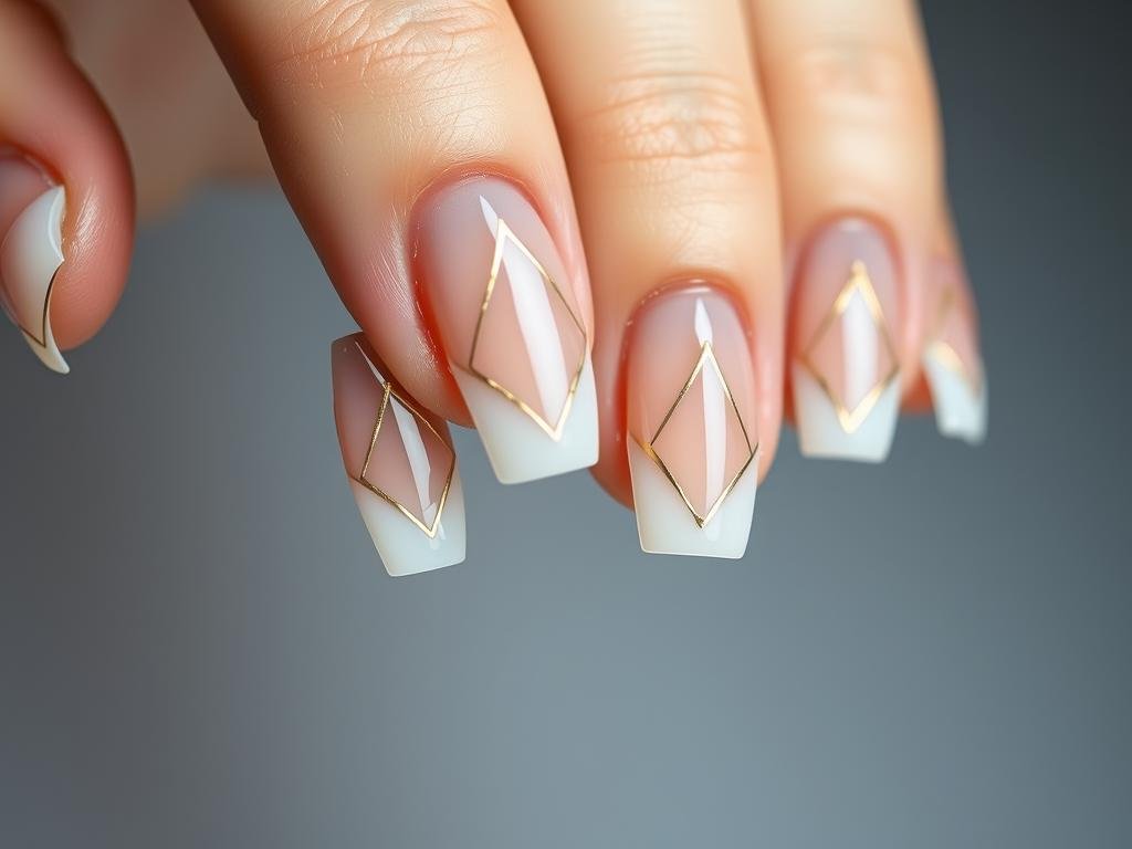 Negative space french tip acrylic nails with design