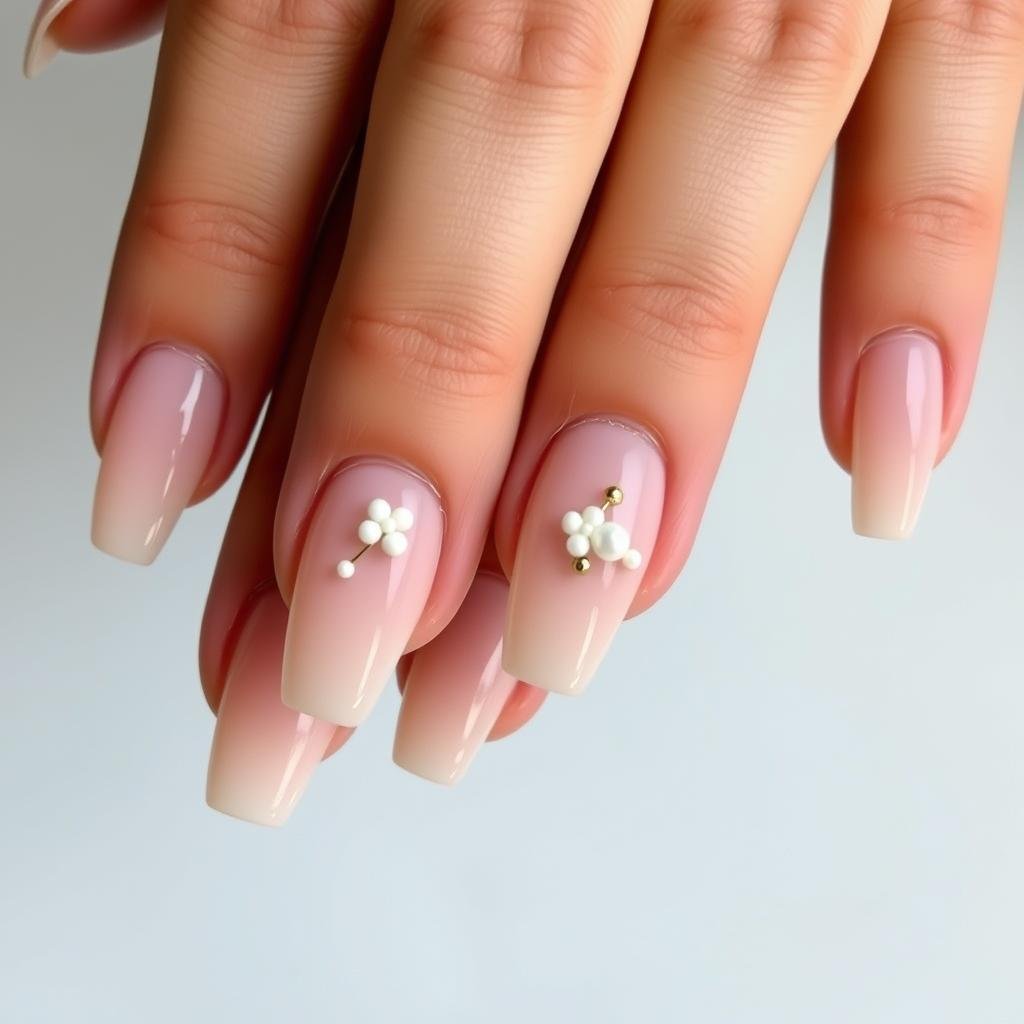 Nude acrylic nails with 3D elements