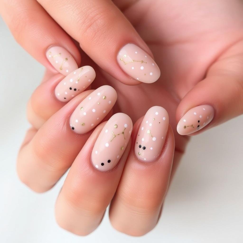 Nude acrylic nails with tiny dots pattern