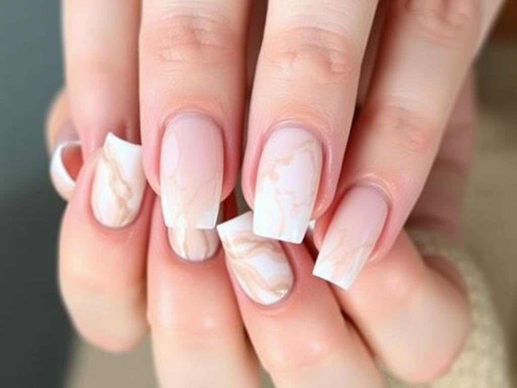 Nude marble acrylic nails