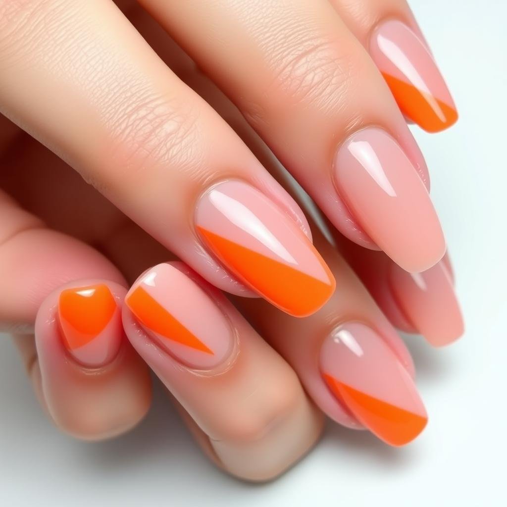 Orange and clear geometric acrylic nails
