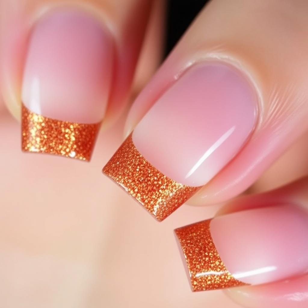 Orange glitter French tip acrylic nails