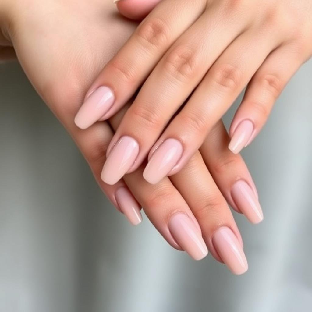 Oval-shaped nude acrylic nails