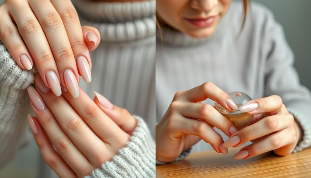 Person showing off their duck nails acrylic while performing daily activities