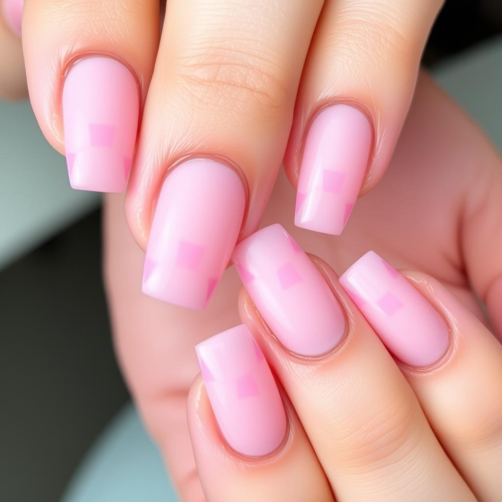 Pink acrylic nails with negative space geometric design