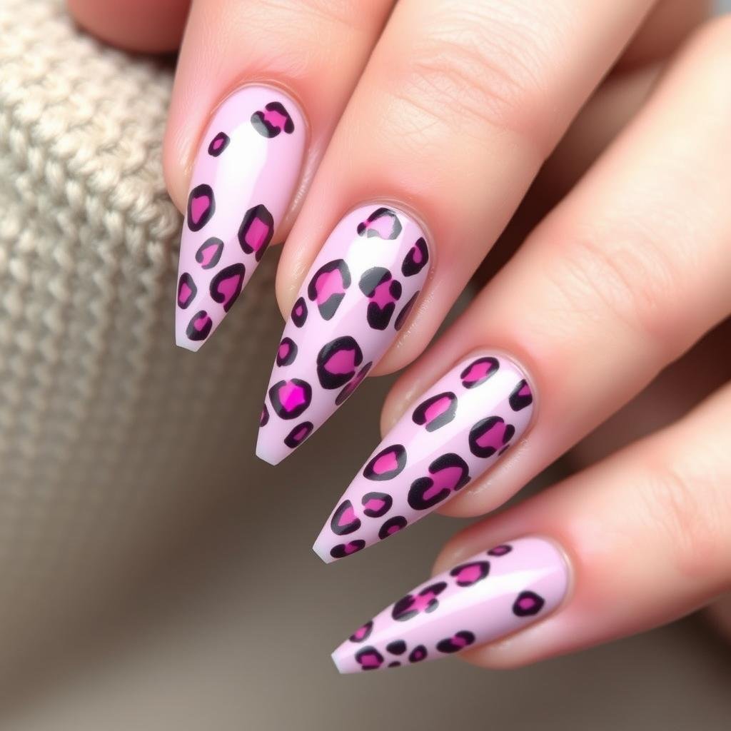 Pink and purple leopard print acrylic nails