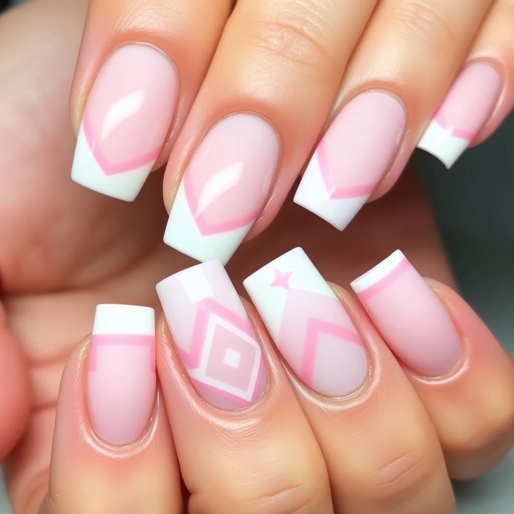 Pink and white square acrylic nail design